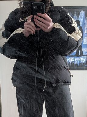 Fila Black and Cream Puffer Jacket - Men's